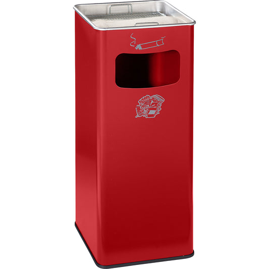 Combination ashtray, capacity 53 l, WxHxD 330 x 705 x 330 mm, steel, flame red.