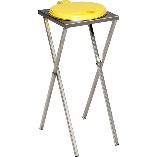 Hygienic waste sack stand made of stainless steel, for capacity 120 l, manual lid opening, yellow.