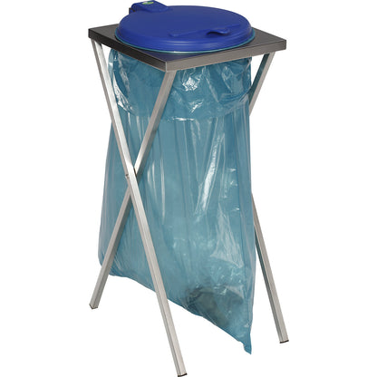 Hygienic waste sack stand made of stainless steel, for capacity 120 l, manual lid opening, blue.