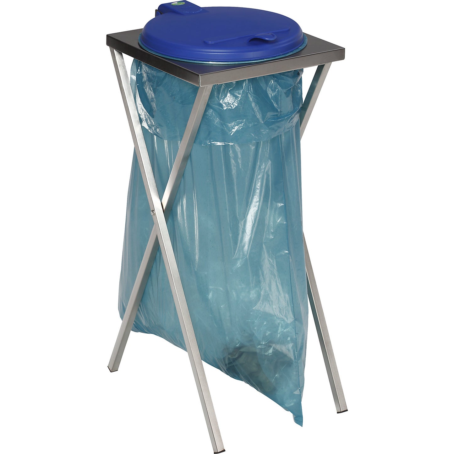 Hygienic waste sack stand made of stainless steel, for capacity 120 l, manual lid opening, blue.