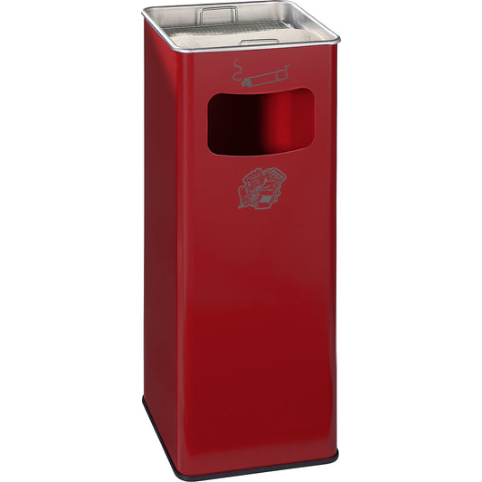 Combination ashtray, capacity 32 l, WxHxD 260 x 665 x 260 mm, steel, flame red.