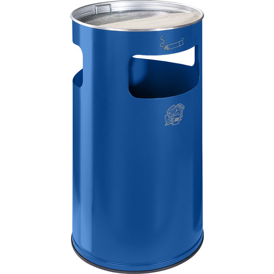 Combination ashtray, capacity 69 l, HxØ 760 x 420 mm, steel, gentian blue.