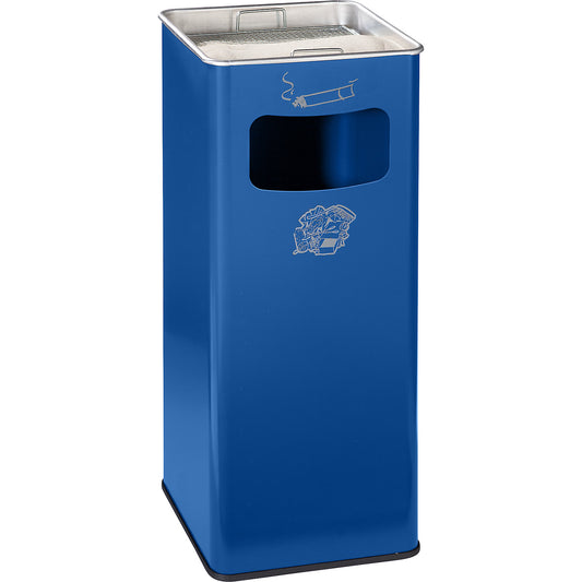 Combination ashtray, capacity 53 l, WxHxD 330 x 705 x 330 mm, steel, gentian blue.