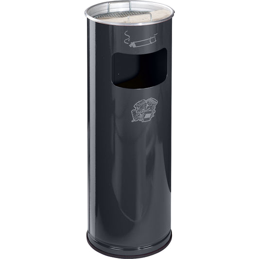Combination ashtray, capacity 17 l, HxØ 660 x 230 mm, steel, charcoal.