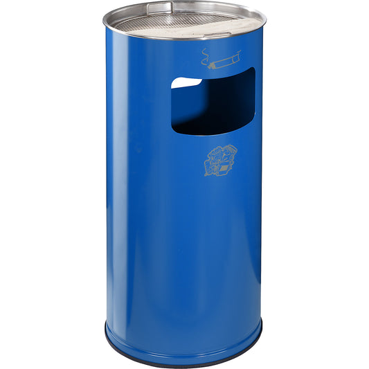Combination ashtray, capacity 37 l, HxØ 700 x 320 mm, steel, gentian blue.