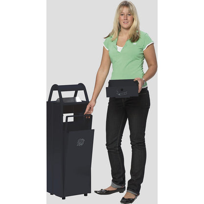 Waste collector with ashtray and rain protection hood, capacity 60 l, WxHxD 480 x 960 x 250 mm, black grey RAL 7021.