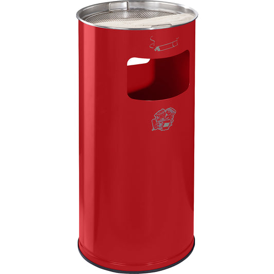 Combination ashtray, capacity 37 l, HxØ 700 x 320 mm, steel, flame red.