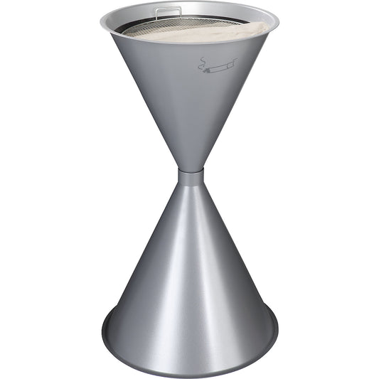 Conical ashtray made of metal, sheet steel, powder coated, silver.