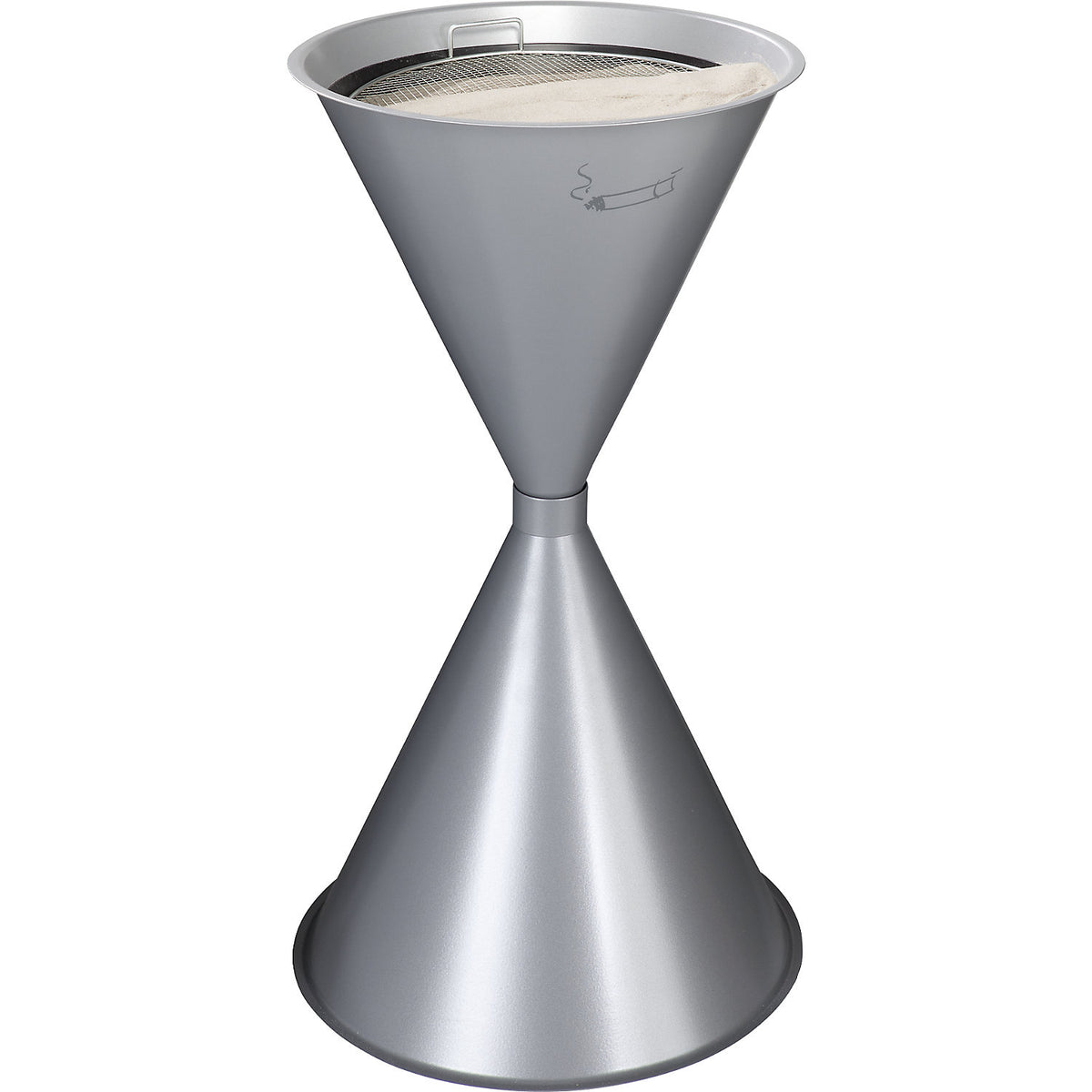Conical ashtray made of steel, Ø 400 mm, without roof, silver.