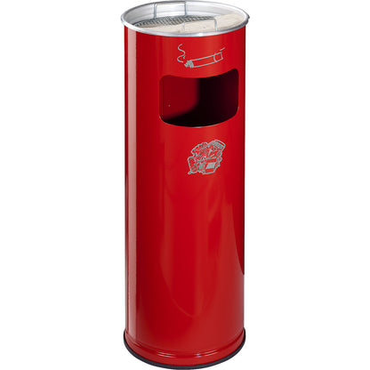 Combination ashtray, capacity 17 l, HxØ 660 x 230 mm, steel, flame red.