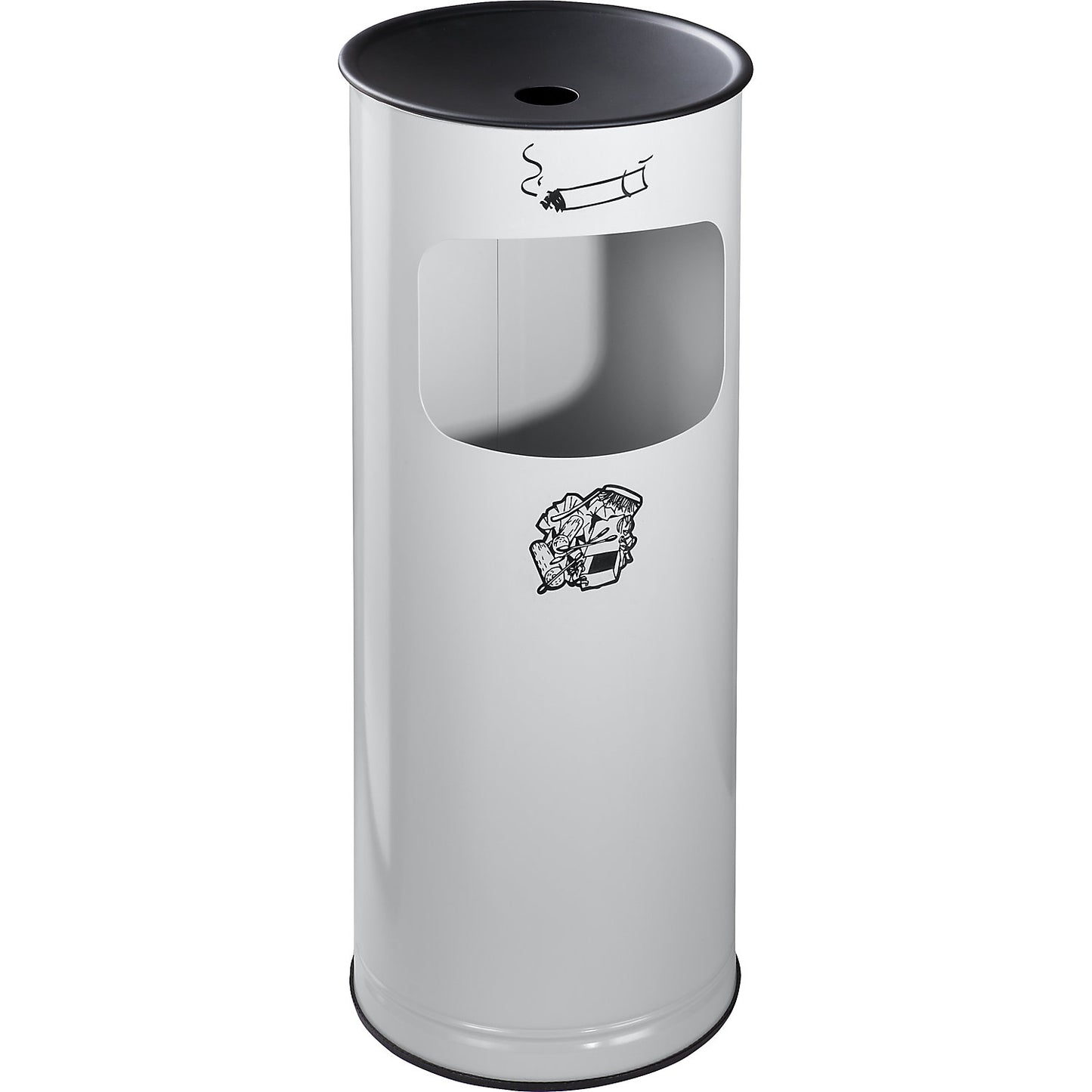Safety combination ashtray, sheet steel, capacity 17 l, HxØ 610 x 250 mm, light grey.