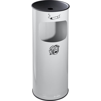 Safety combination ashtray, sheet steel, capacity 17 l, HxØ 610 x 250 mm, light grey.