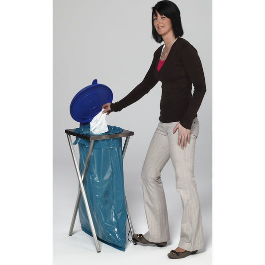 Hygienic waste sack stand made of stainless steel, for capacity 120 l, with pedal, blue.