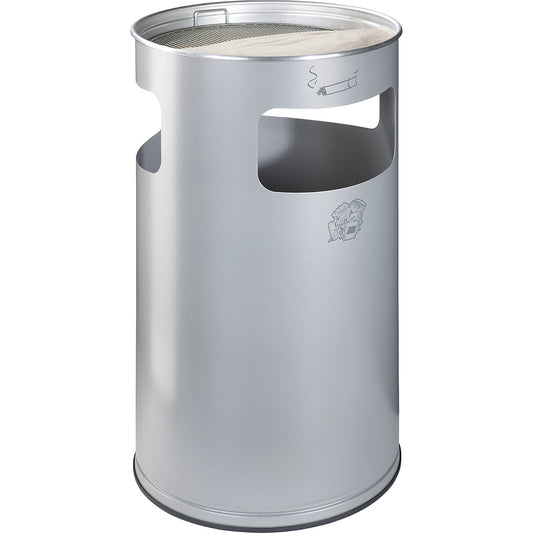 Combination ashtray, capacity 69 l, HxØ 760 x 420 mm, steel, silver.