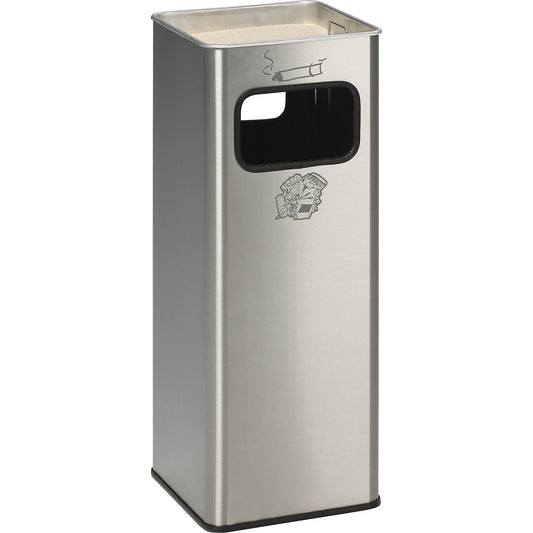 Combination ashtray, capacity 32 l, WxHxD 260 x 665 x 260 mm, stainless steel.