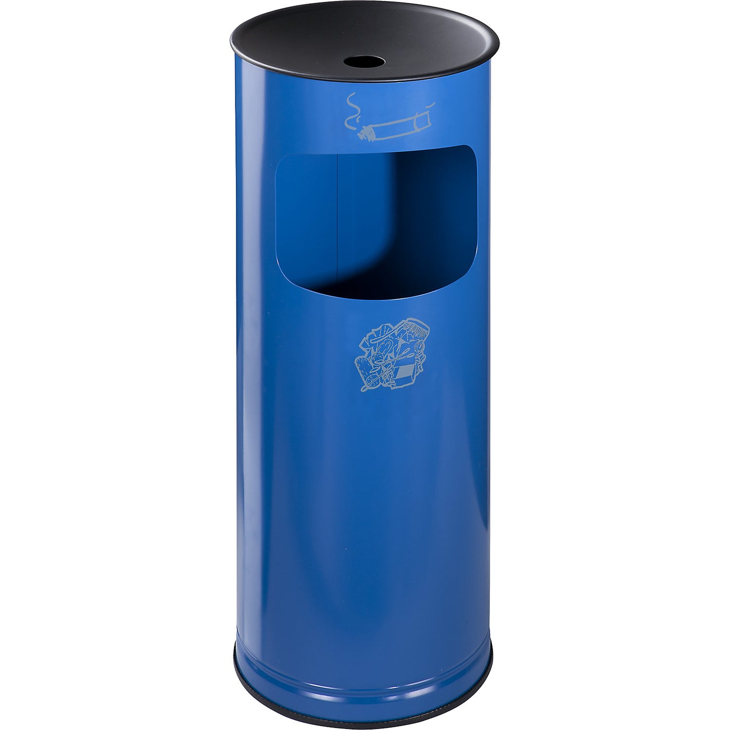 Safety combination ashtray, sheet steel, capacity 17 l, HxØ 610 x 250 mm, gentian blue.