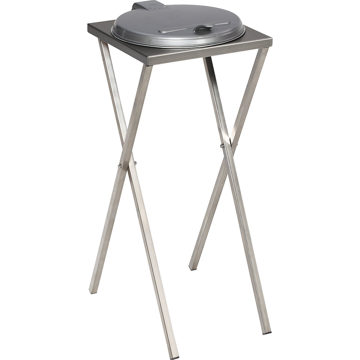 Hygienic waste sack stand made of stainless steel, for capacity 120 l, manual lid opening, silver grey.