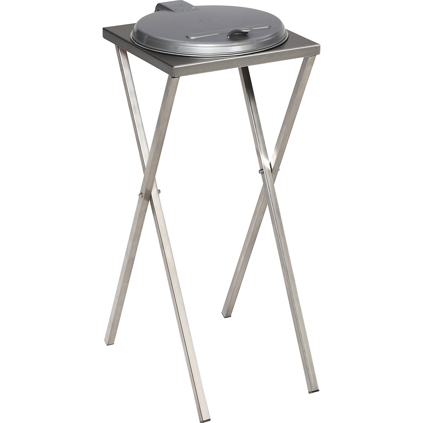 Hygienic waste sack stand made of stainless steel, for capacity 120 l, manual lid opening, silver grey.