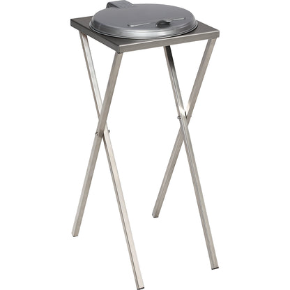 Hygienic waste sack stand made of stainless steel, for capacity 120 l, manual lid opening, silver grey.