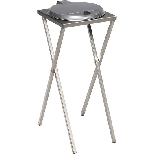 Hygienic waste sack stand made of stainless steel, for capacity 120 l, manual lid opening, silver grey.
