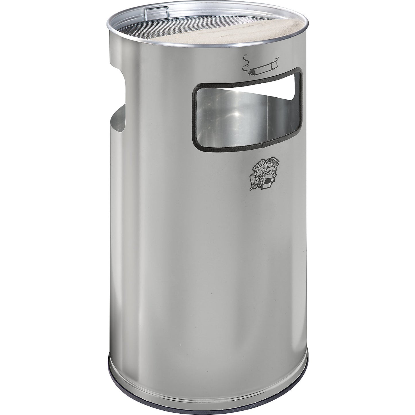 Combination ashtray, capacity 69 l, HxØ 760 x 420 mm, stainless steel, 3 access openings.