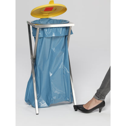 Hygienic waste sack stand made of stainless steel, for capacity 120 l, with pedal, yellow.