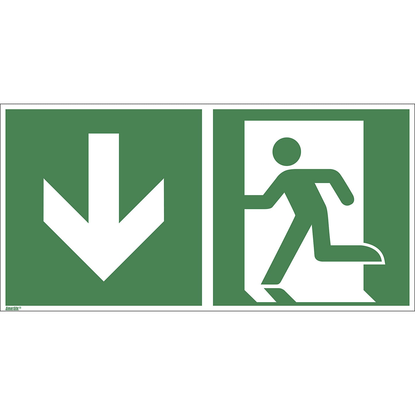 Emergency exit signs, down, pack of 10, aluminium, 300 x 150 mm.