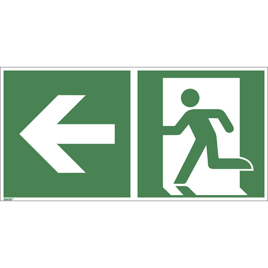 Emergency exit signs, left, pack of 10, plastic, 300 x 150 mm.
