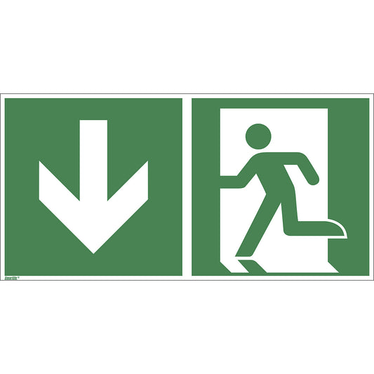 Emergency exit signs, down, pack of 10, aluminium, 400 x 200 mm.