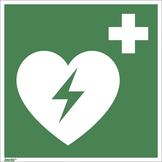 Emergency sign, automated external heart defibrillator, pack of 10, aluminium, 150 x 150 mm.