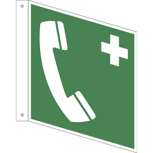 Emergency sign, emergency telephone, pack of 10, plastic, L shaped sign, 200 x 200 mm.