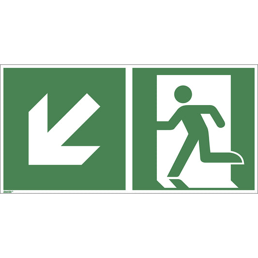 Emergency exit signs, left downwards, pack of 10, aluminium, 300 x 150 mm.