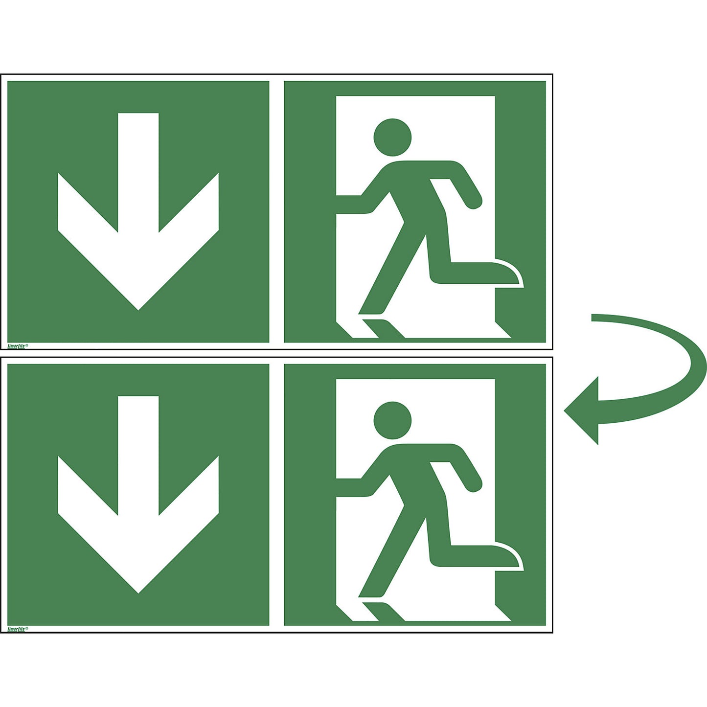 Emergency exit, double sided, plastic, pack of 10, 300 x 150 mm.