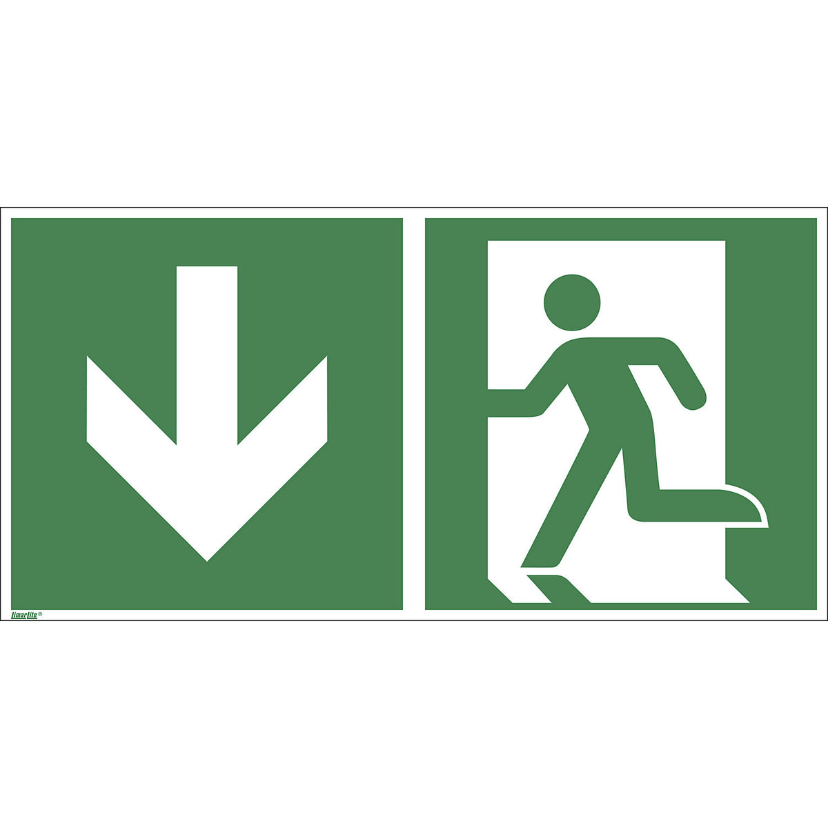 Emergency exit signs, down, pack of 10, plastic, 300 x 150 mm.