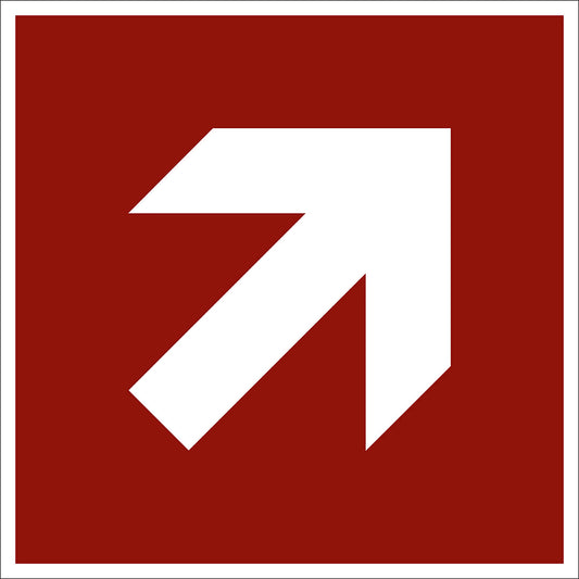 Fire protection sign, arrow pointing diagonally, pack of 10, aluminium, 150 x 150 mm.