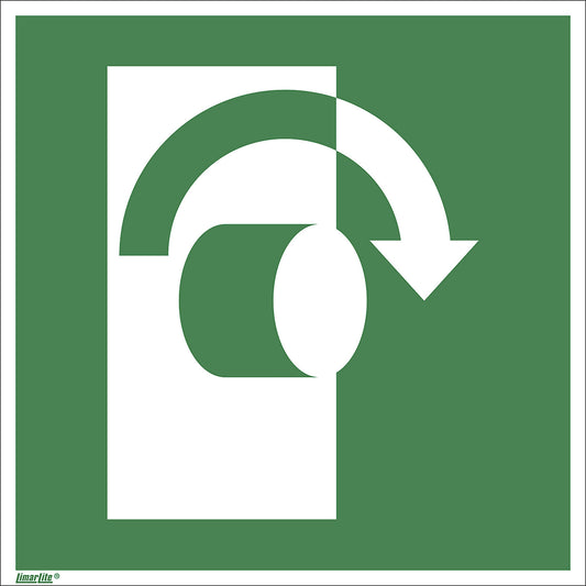 Emergency sign, turn clockwise to open, pack of 10, aluminium, 150 x 150 mm.