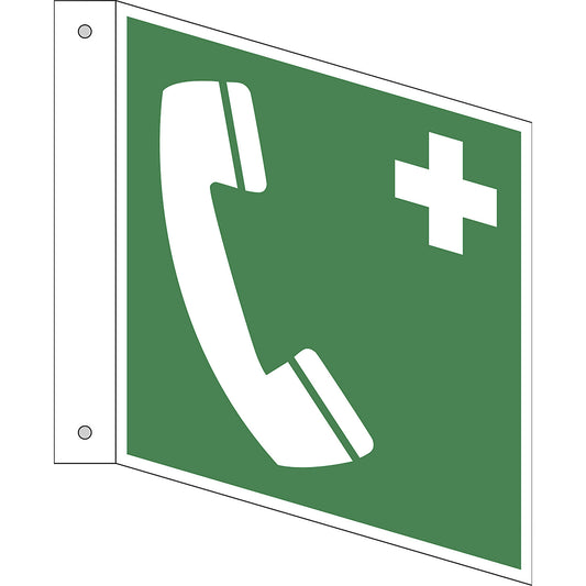 Emergency sign, emergency telephone, pack of 10, aluminium, L shaped sign, 150 x 150 mm.