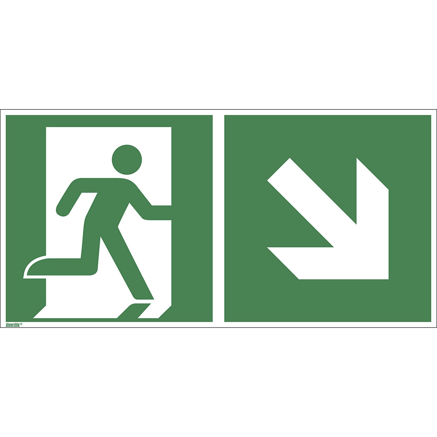 Emergency exit signs, right downwards, pack of 10, plastic, 300 x 150 mm.