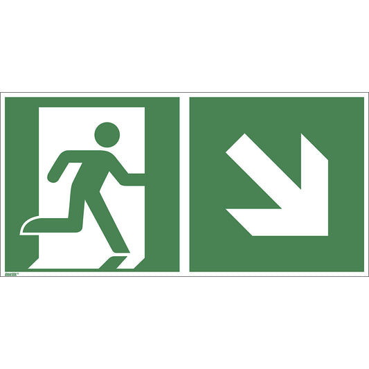 Emergency exit signs, right downwards, pack of 10, aluminium, 300 x 150 mm.