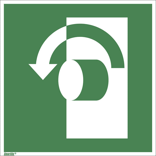 Emergency sign, turn anticlockwise to open, pack of 10, aluminium, 200 x 200 mm.