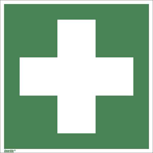 Emergency sign, first aid, pack of 10, aluminium, 150 x 150 mm.