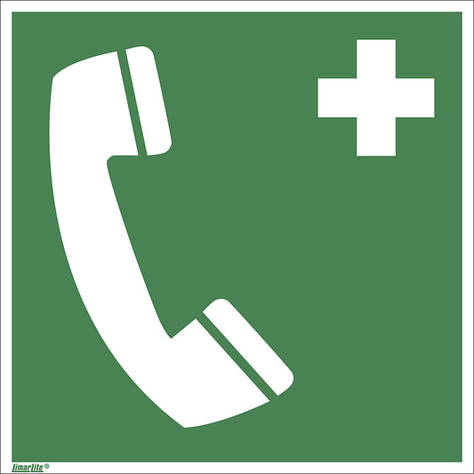 Emergency sign, emergency telephone, pack of 10, film, 200 x 200 mm.