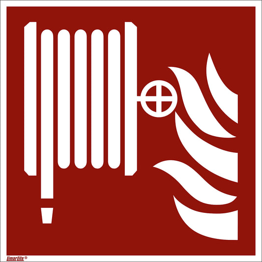 Fire protection sign, fire hose reel, pack of 10, aluminium, 200 x 200 mm.