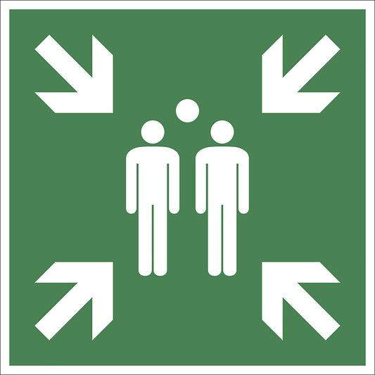 Emergency sign, assembly point, aluminium, 600 x 600 mm.