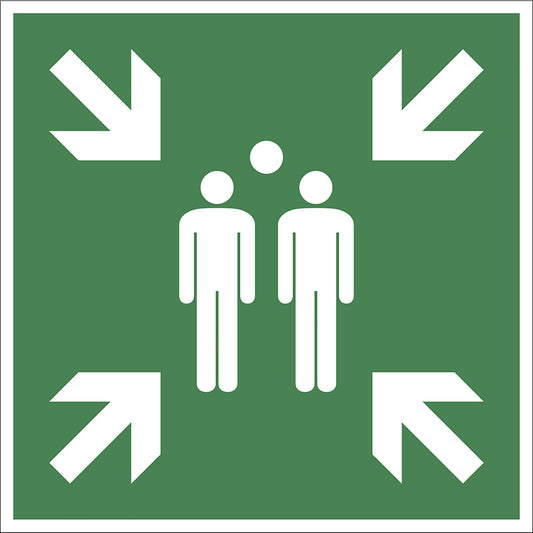 Emergency sign, assembly point, aluminium, 400 x 400 mm.