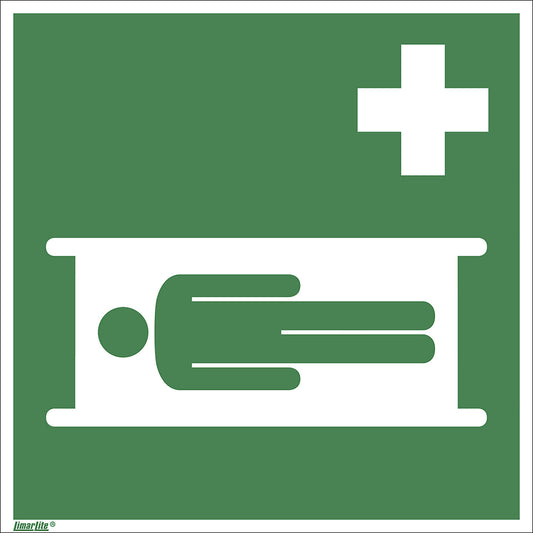 Emergency sign, stretcher, pack of 10, film, 200 x 200 mm.