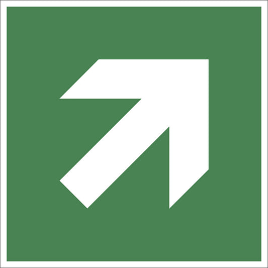 Emergency exit signs, arrow pointing diagonally, only in combination with emergency sign, pack of 10, film, 200 x 200 mm.