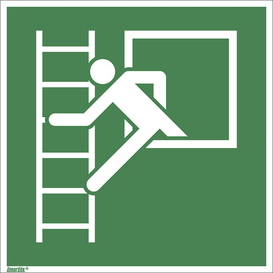 Emergency sign, emergency exit with escape ladder, pack of 10, aluminium, 200 x 200 mm.
