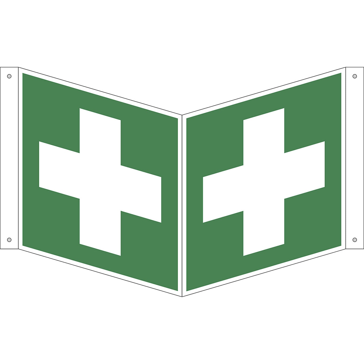 Emergency sign, first aid, pack of 10, plastic, V shaped sign, 200 x 200 mm.