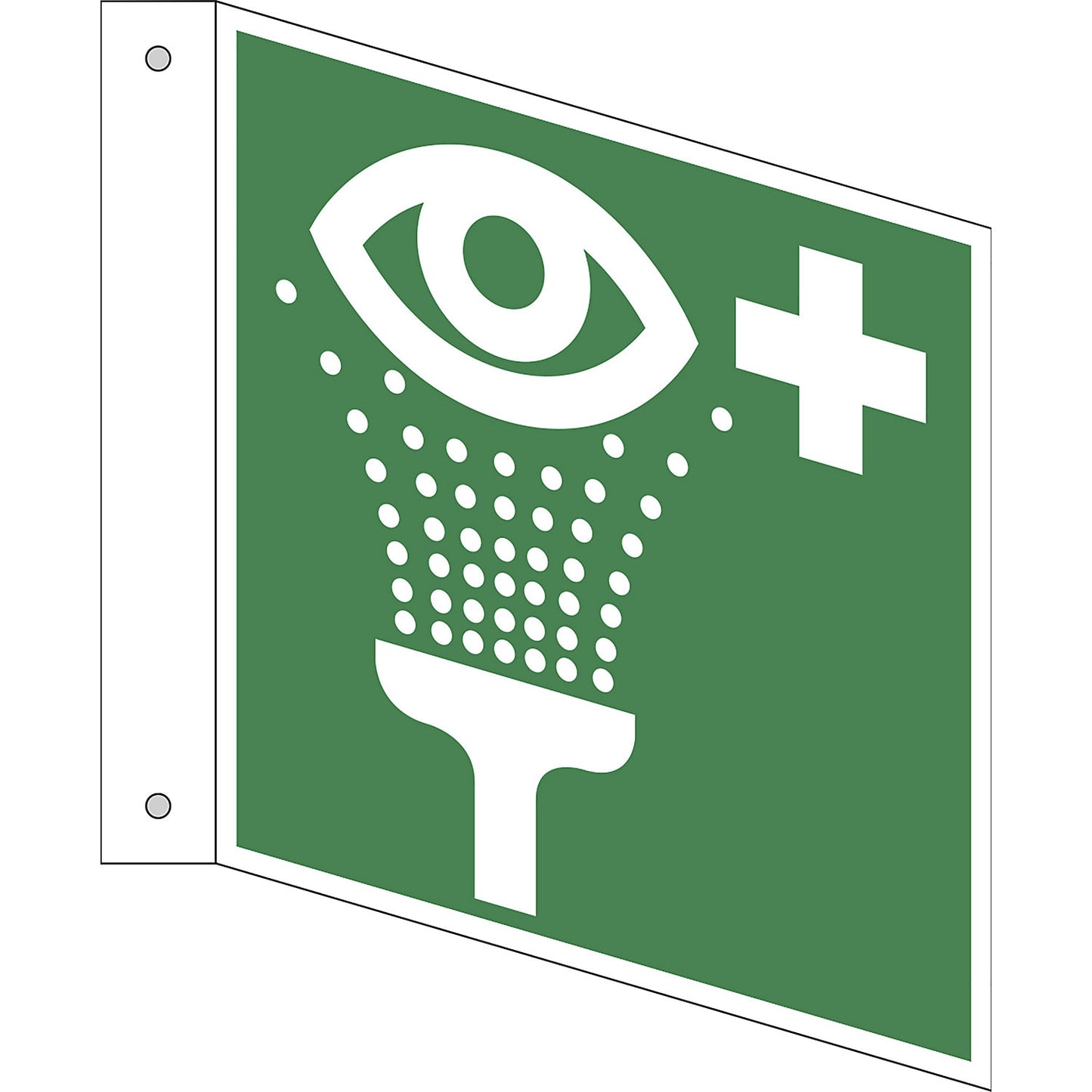 Emergency sign, eyewash station, pack of 10, aluminium, L shaped sign, 150 x 150 mm.